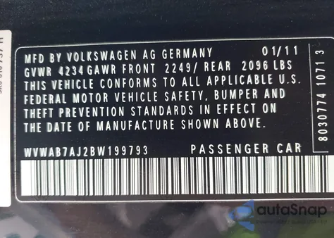 2011 Volkswagen Golf 2.5L 2-Door z USA, uszkodzony, nr VIN WVWAB7AJ2BW199793